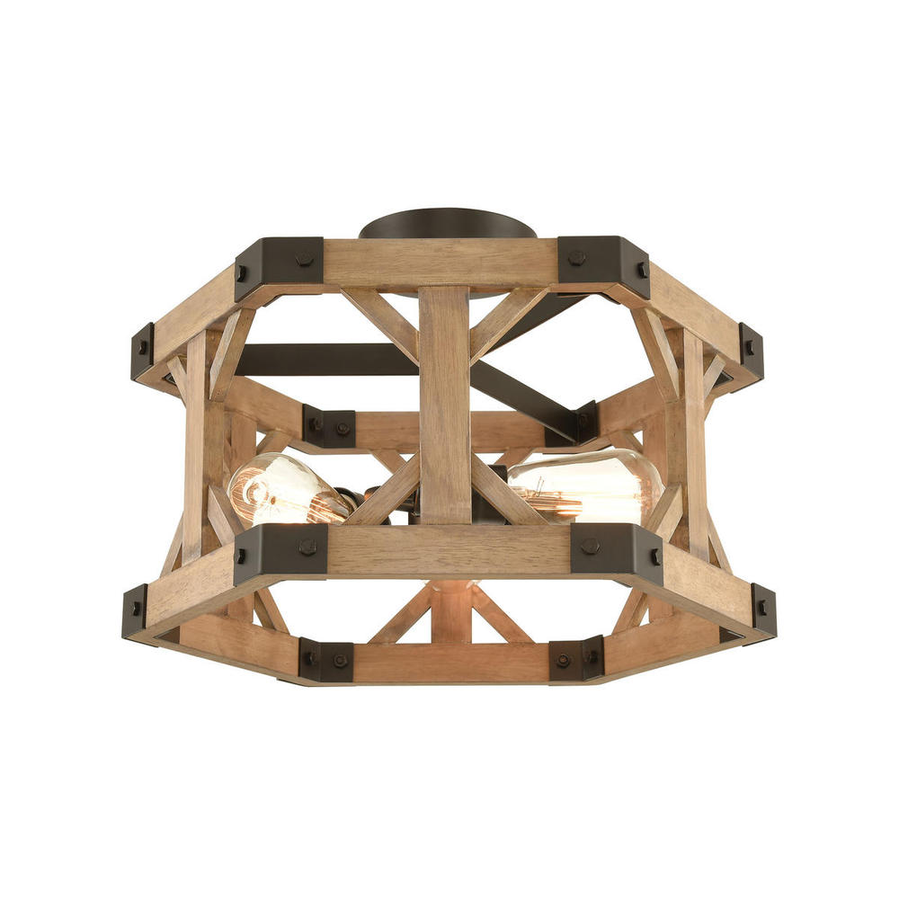 Structure 3-Light Semi Flush in Oil Rubbed Bronze and Natural Wood