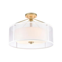 ELK Home Plus 57034/3 - Diffusion 3-Light Semi Flush Mount in Aged Silver with Frosted Glass Inside Silver Organza Shade