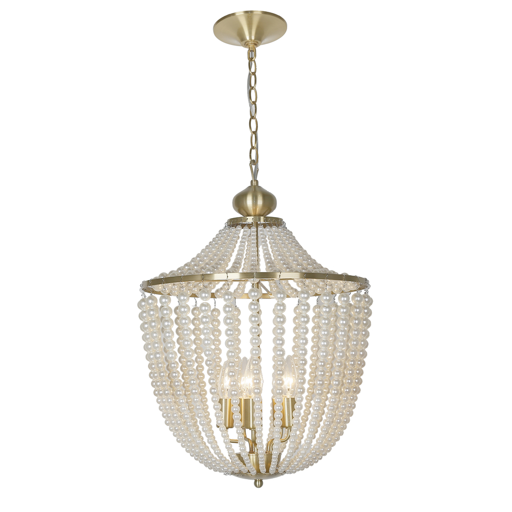 5LT Incandescent Chandelier Aged Brass w/ Pearls