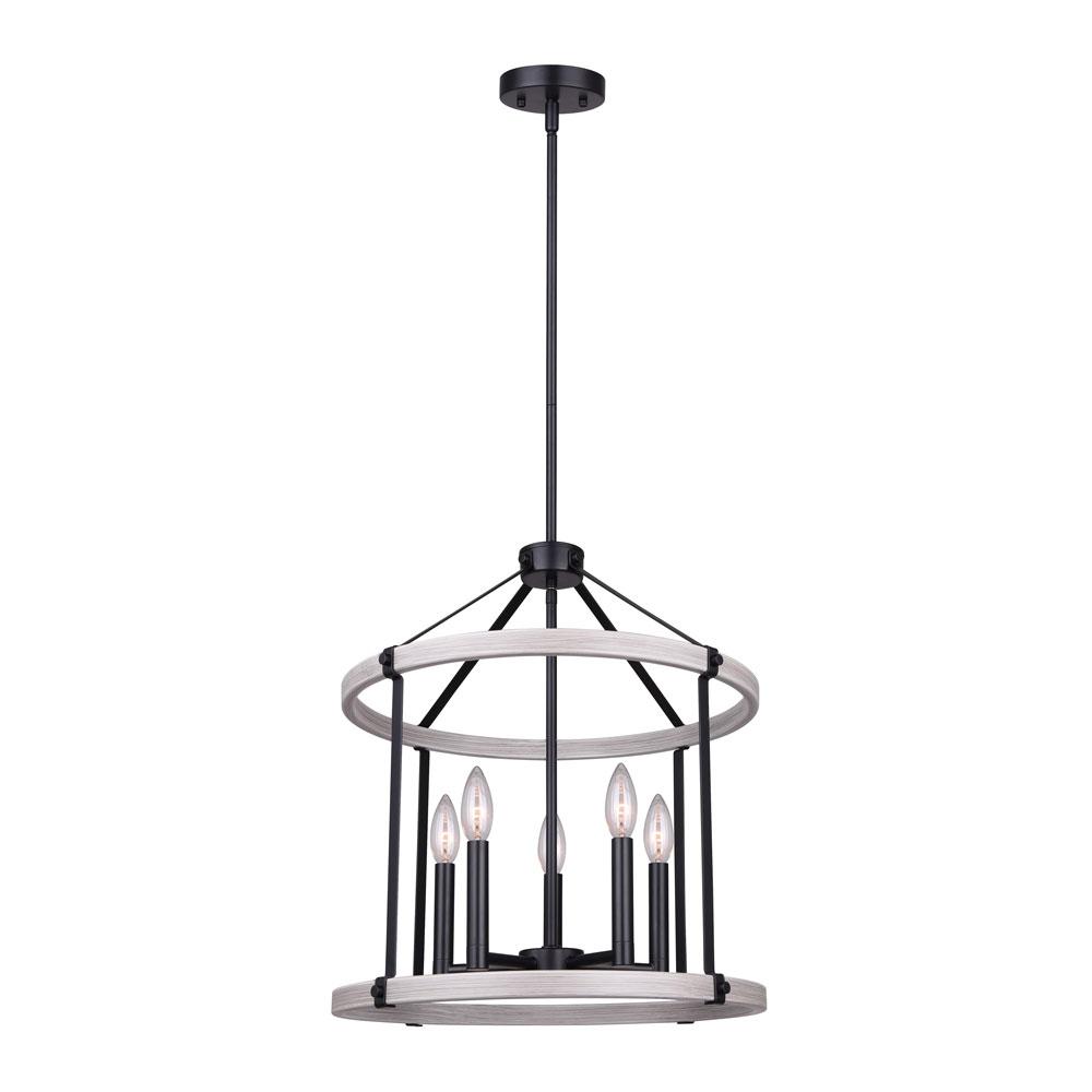 JOELLE, ICH1094A05BBG19, MBK + Brushed Grey Color, 5 Lt 18.75" Wide Rod Chandelier