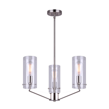 Canarm ICH759A03BN - JONI, 3 Lt Rod Chandelier, Clear Glass, 100W Type A, 20.25inch W x 17.125 - 53.125inch H
