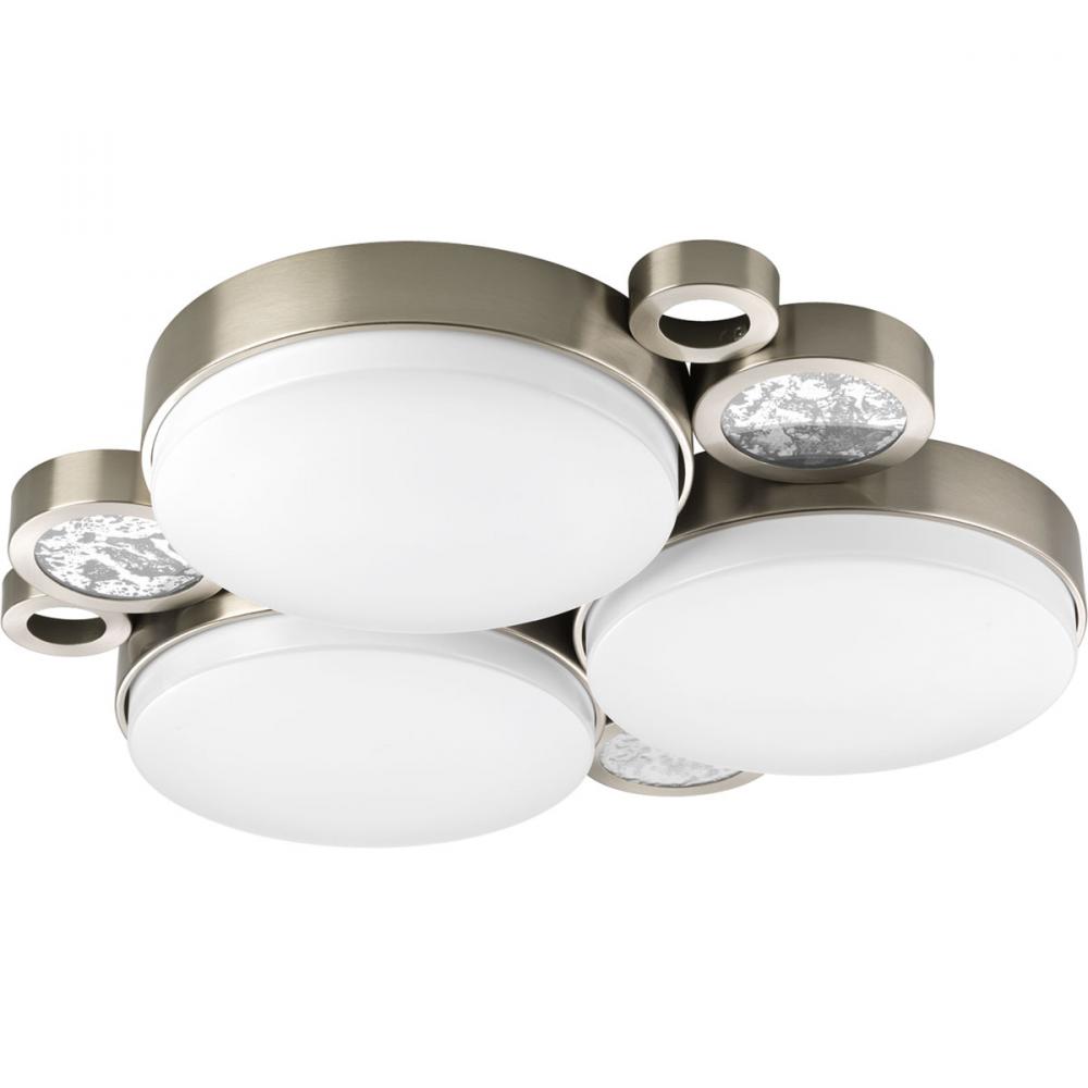 Three Light Brushed Nickel White Glass Drum Shade Flush Mount