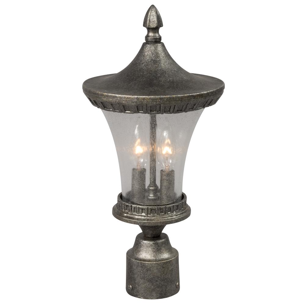 Outdoor Cast Aluminum Post Lantern - Antique Silver w/ Clear Seeded Glass