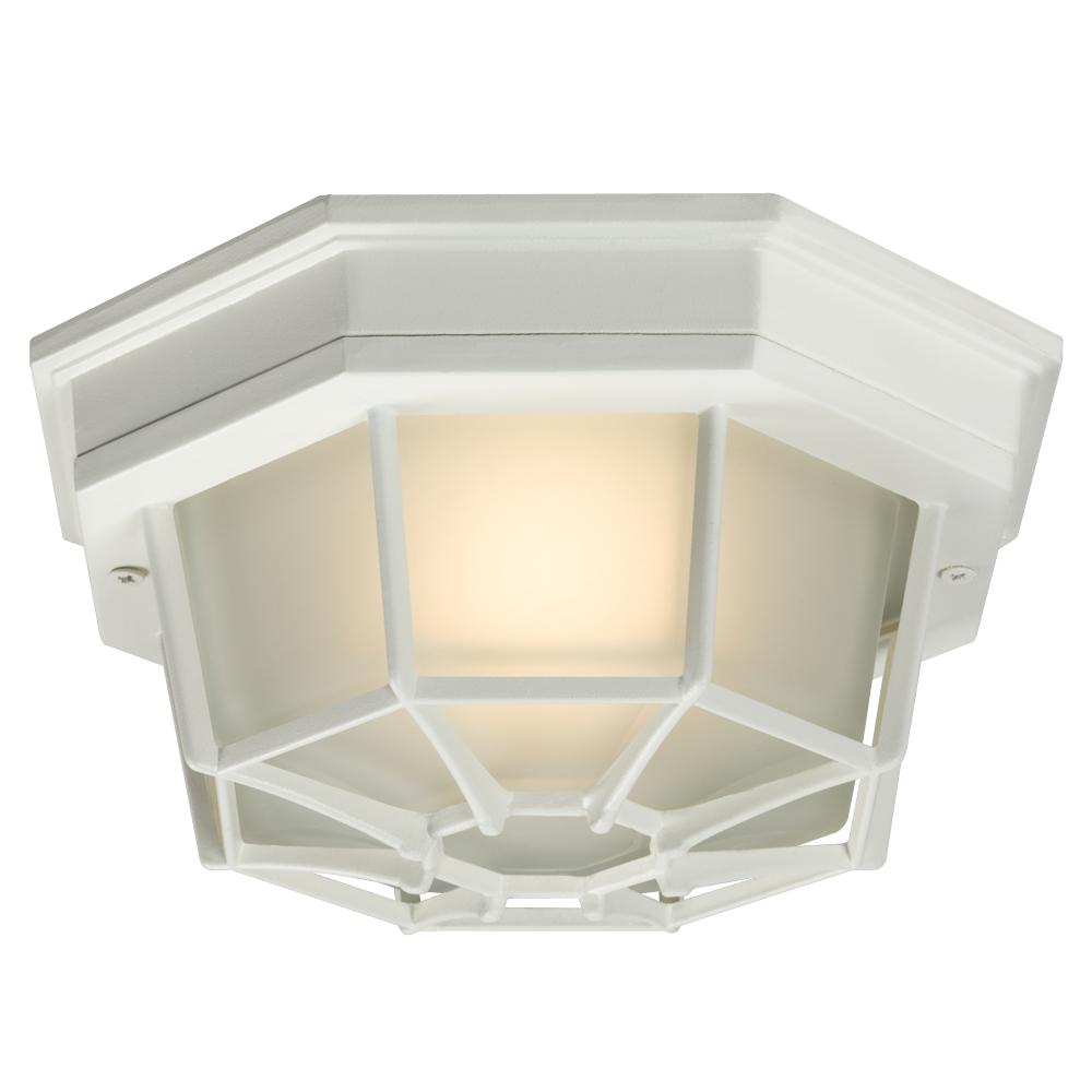 Outdoor Cast Alum. Ceiling Fixture - White w/ Frosted Glass