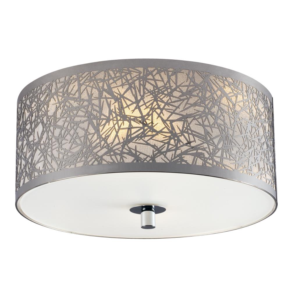 2-Light Semi-Flush Mount in Polished Chrome - Laser-Cut Metal Shade with Glitter Background