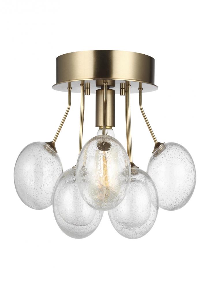 Bronzeville mid-century modern 1-light indoor dimmable ceiling semi-flush mount in satin brass gold