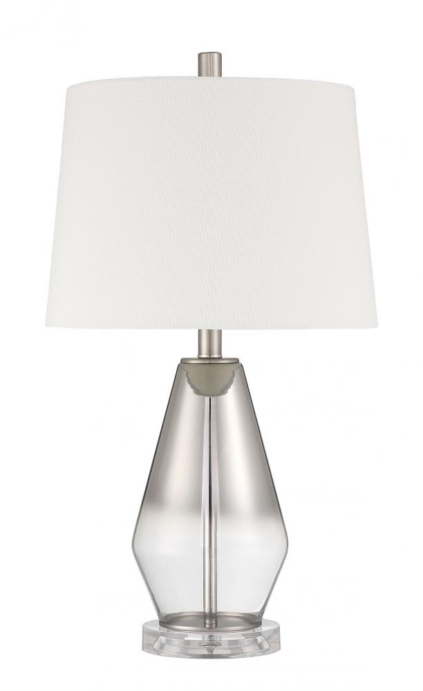 1 Light Glass/Metal Base Table Lamp in Ombre Mercury/Brushed Nickel